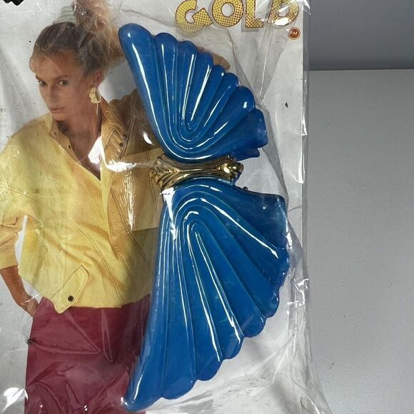 Vintage Top Star Blue And Gold Butterfly Clip 1989 Retro 80's Touch Of Gold NOS - Picture 2 of 4